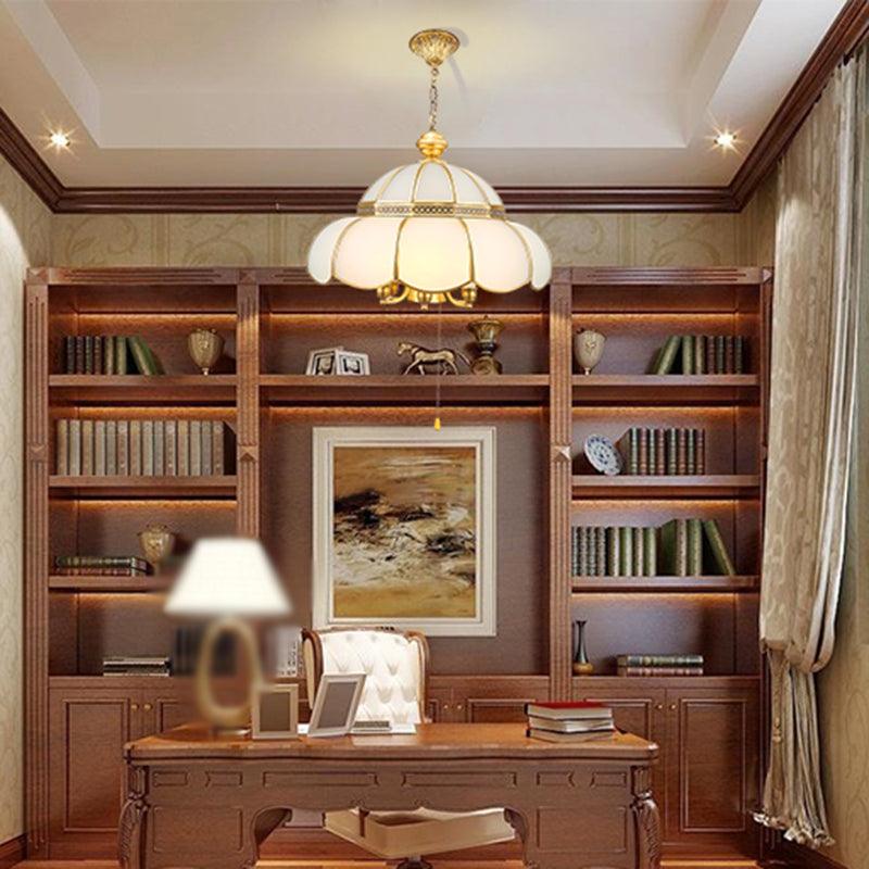 6 Bulbs Cream Glass Suspension Light Gold Scalloped Chandelier - Rebooters