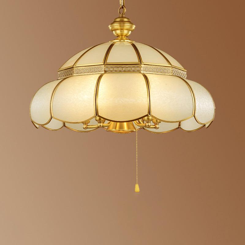 6 Bulbs Cream Glass Suspension Light Gold Scalloped Chandelier - Rebooters
