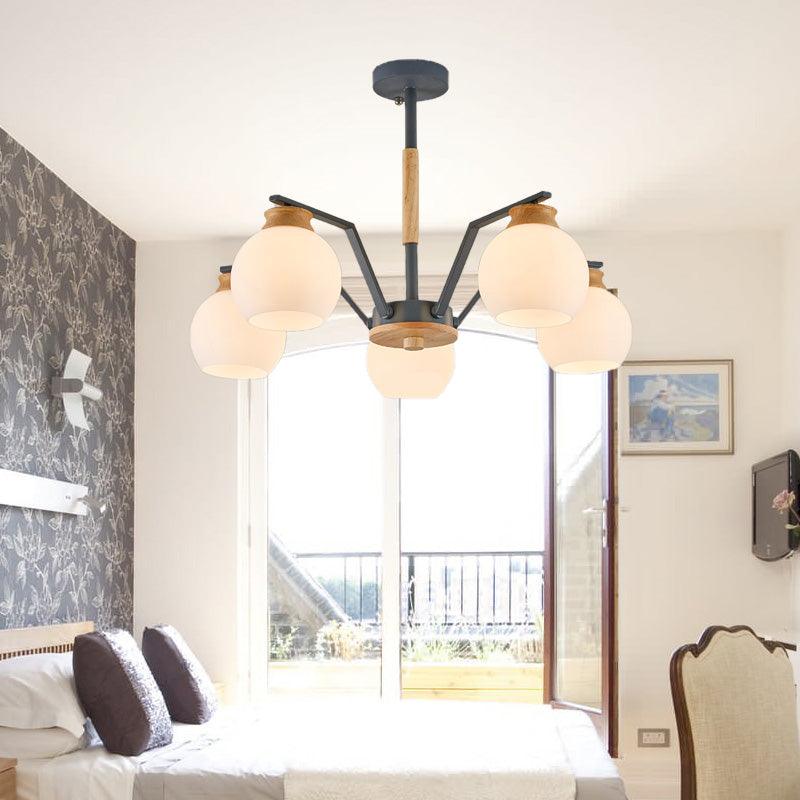 3/5/6 Lights Globe Pendant Chandelier Grey Milk Glass Light - Rebooters