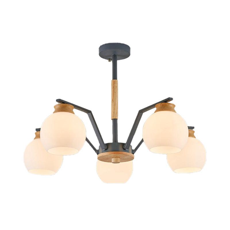 3/5/6 Lights Globe Pendant Chandelier Grey Milk Glass Light - Rebooters