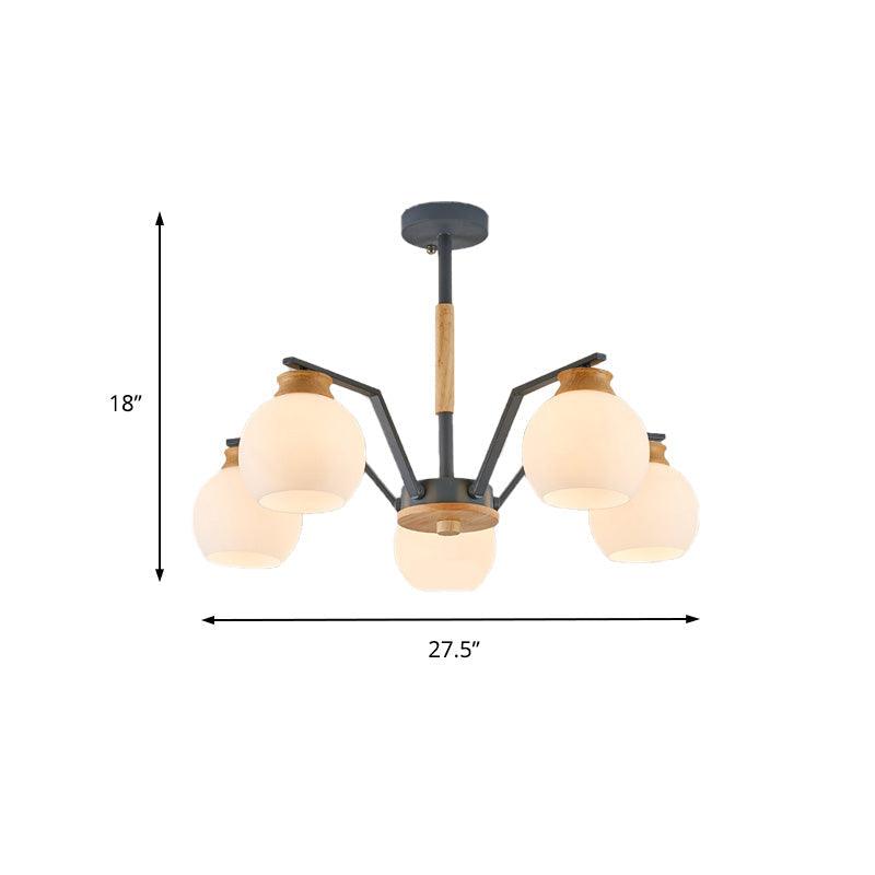 3/5/6 Lights Globe Pendant Chandelier Grey Milk Glass Light - Rebooters