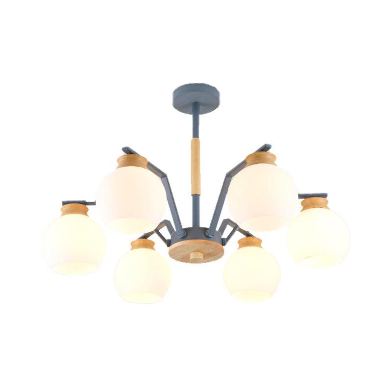 3/5/6 Lights Globe Pendant Chandelier Grey Milk Glass Light - Rebooters