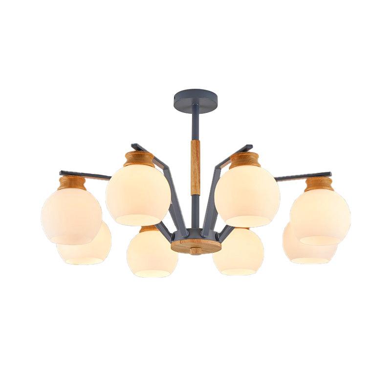 3/5/6 Lights Globe Pendant Chandelier Grey Milk Glass Light - Rebooters