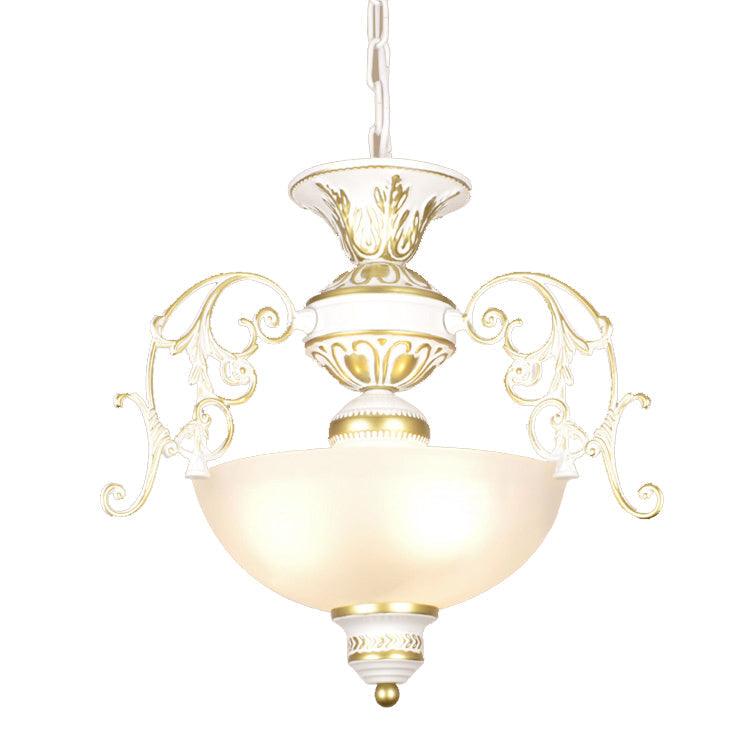 3 Bulbs Bowl Chandelier Light Traditional White Black Frosted Glass Ceiling Fixture - Rebooters