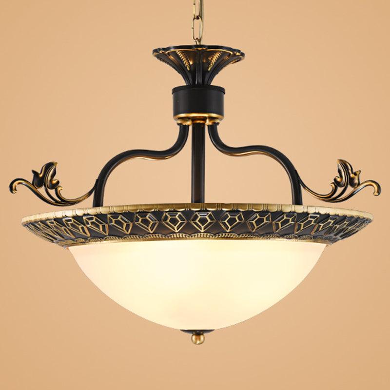 3 Bulbs Ceiling Lamp with Bowl Shade Metal Traditional Chandelier - Rebooters