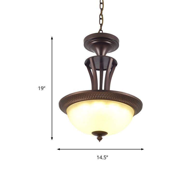 3 Light Chandelier Light with Bowl White Glass Shade Bronze - Rebooters