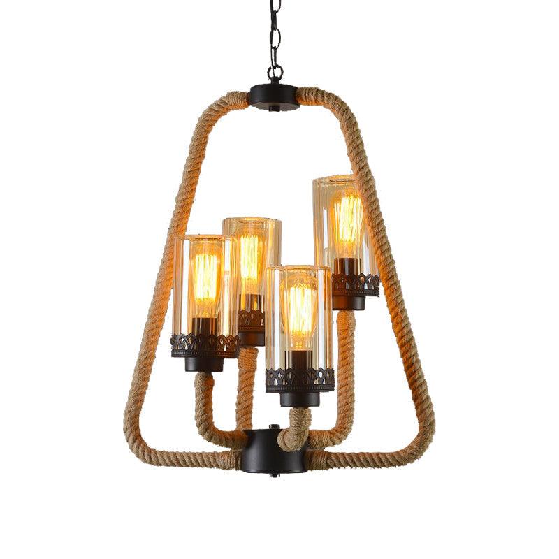 Beige 4 Lights Pendant Chandelier Traditional Rope Glass Light - Rebooters