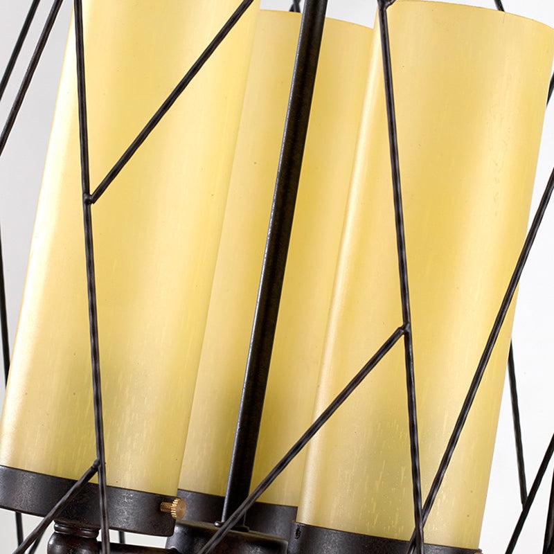 3 Light Pendant Light Traditional Cylinder Beige Glass Chandelier in Black - Rebooters