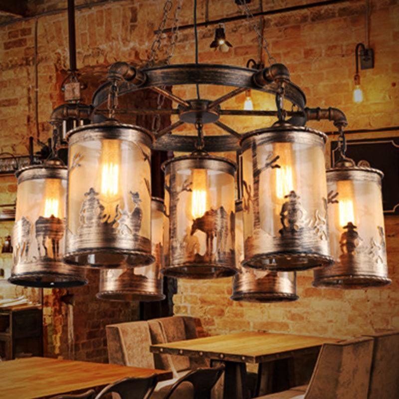 Antique Bronze Cylinder Shade Chandelier Lamp Coastal 5/7 Lights - Rebooters