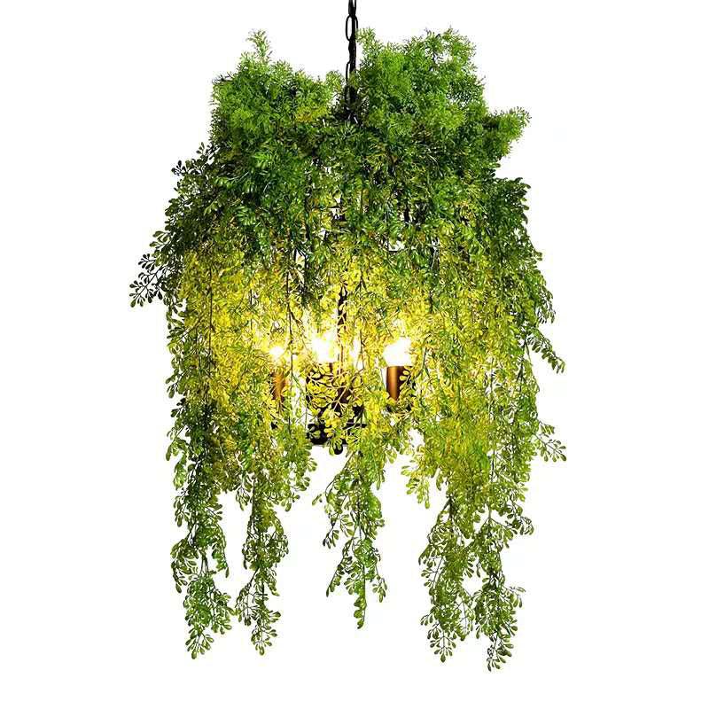 4 Bulbs Cage Suspension Light Retro Green Metallic Chandelier - Rebooters