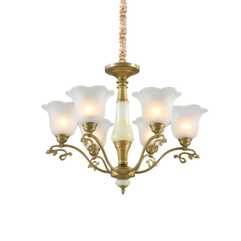 3/6/8 Light Frosted Glass Hanging Chandelier Brass Pendant - Rebooters