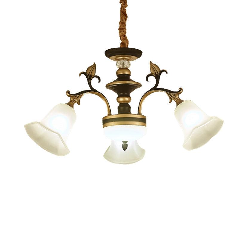 3/6 Lights Ceiling Light Traditional Flared Frosted Glass Chandelier in Brass - Rebooters