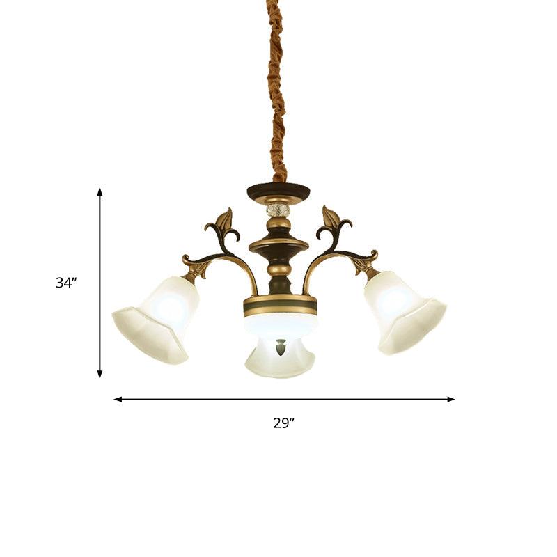 3/6 Lights Ceiling Light Traditional Flared Frosted Glass Chandelier in Brass - Rebooters