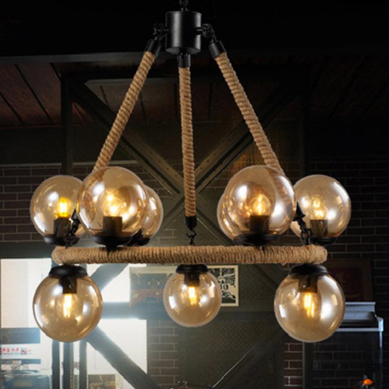 9 Bulbs Ring Chandelier Light Industrial Black Metal Fixture - Rebooters
