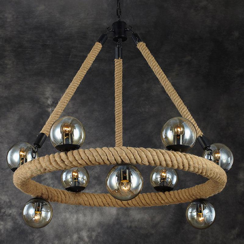 9 Bulbs Ring Chandelier Light Industrial Black Metal Fixture - Rebooters
