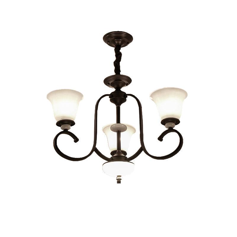 3/6/8 Lights Pendant Light Traditional Bell Frosted Glass Chandelier Dark Coffee - Rebooters