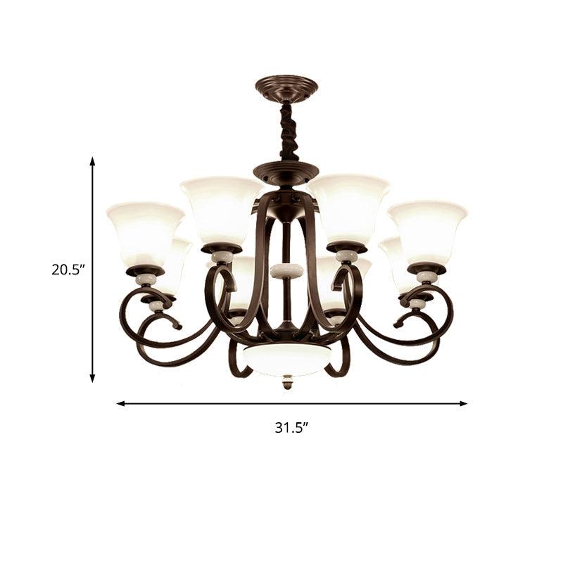 3/6/8 Lights Pendant Light Traditional Bell Frosted Glass Chandelier Dark Coffee - Rebooters