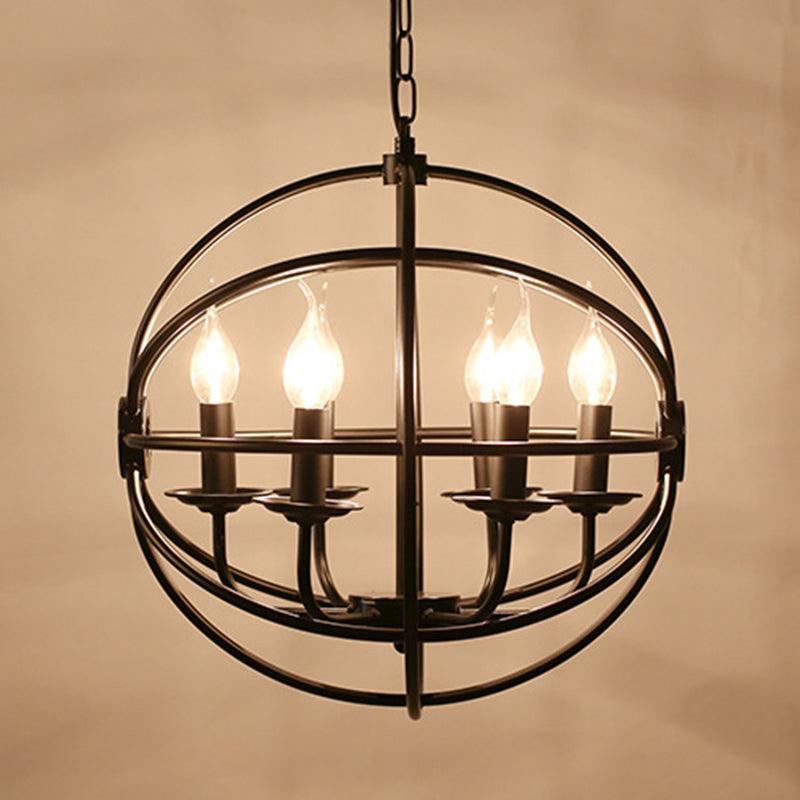6-Light Metal Hanging Chandelier Industrial Black Candle Pendant - Rebooters