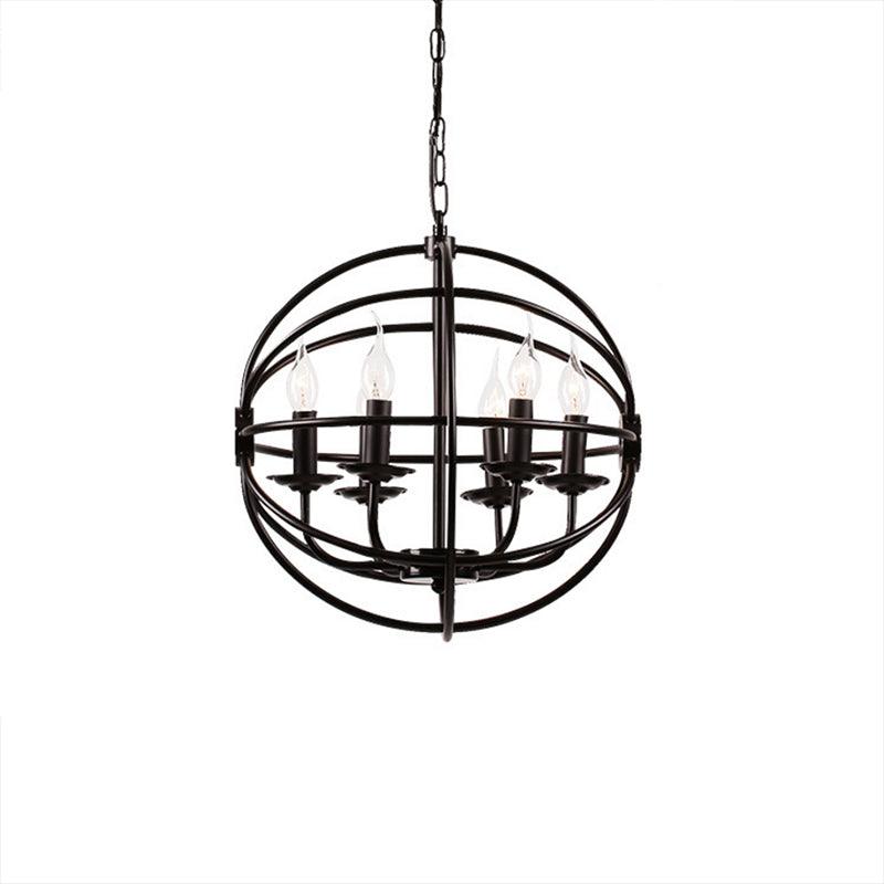 6-Light Metal Hanging Chandelier Industrial Black Candle Pendant - Rebooters
