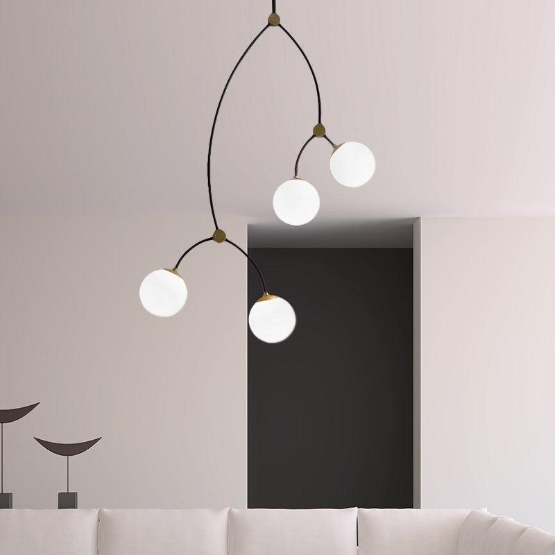 4 Lights Study Room Ceiling Chandelier with White Clear Glass Shade - Rebooters
