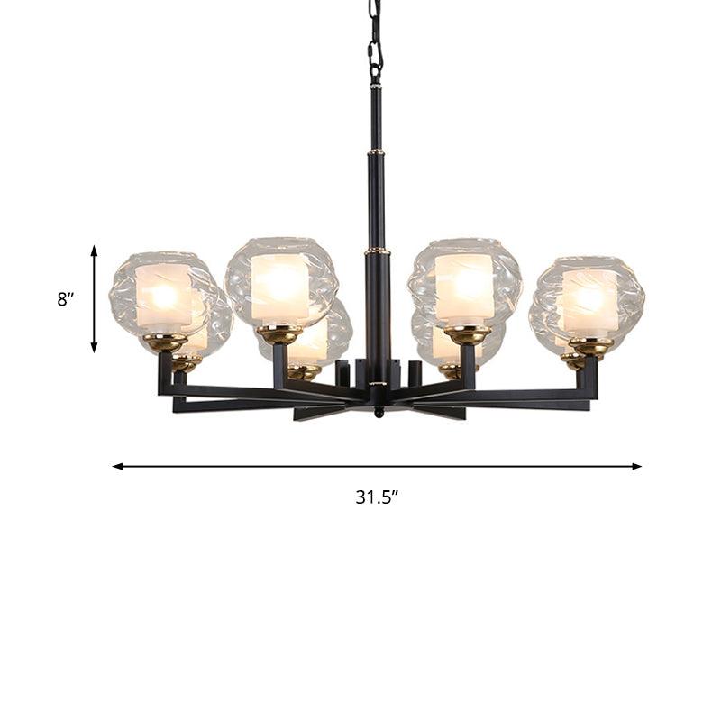 3/6/8 Bulbs Ceiling Lamp Globe Clear Textured Glass Traditional Living Room Chandelier Pendant Light in Black - Rebooters