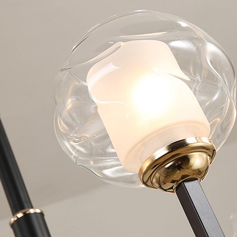 3/6/8 Bulbs Ceiling Lamp Globe Clear Textured Glass Traditional Living Room Chandelier Pendant Light in Black - Rebooters