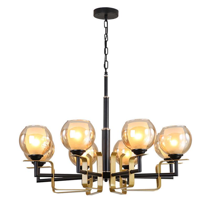3/6/8 Lights Amber Glass Pendant Chandelier Black Bubble Fixture - Rebooters