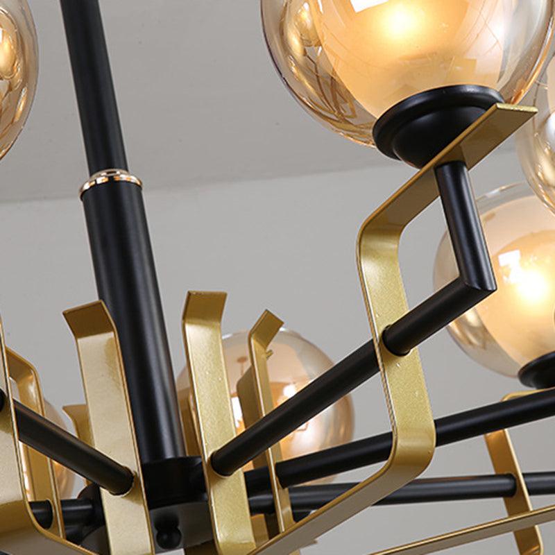 3/6/8 Lights Amber Glass Pendant Chandelier Black Bubble Fixture - Rebooters