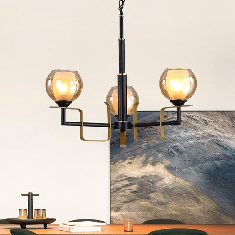 3/6/8 Lights Amber Glass Pendant Chandelier Black Bubble Fixture - Rebooters