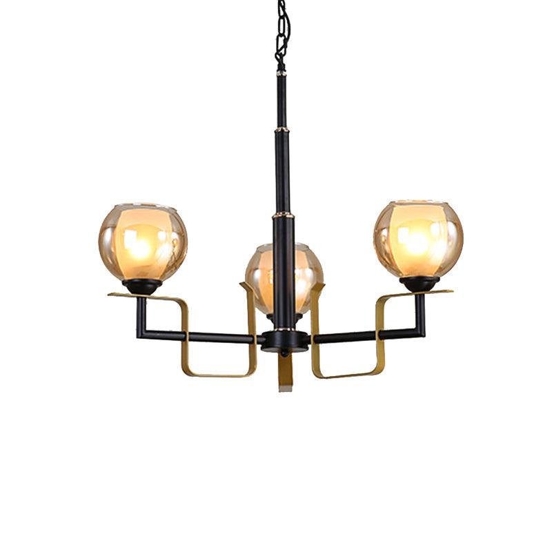 3/6/8 Lights Amber Glass Pendant Chandelier Black Bubble Fixture - Rebooters