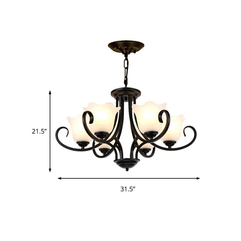 3/6/8 Lights Ceiling Light Traditional Flower Shape Frosted Glass Hanging Chandelier in Black - Rebooters