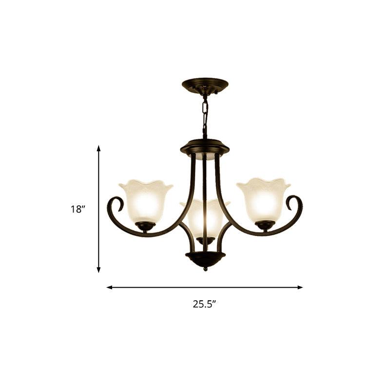 3/6/8 Lights Ceiling Light Traditional Flower Shape Frosted Glass Hanging Chandelier in Black - Rebooters