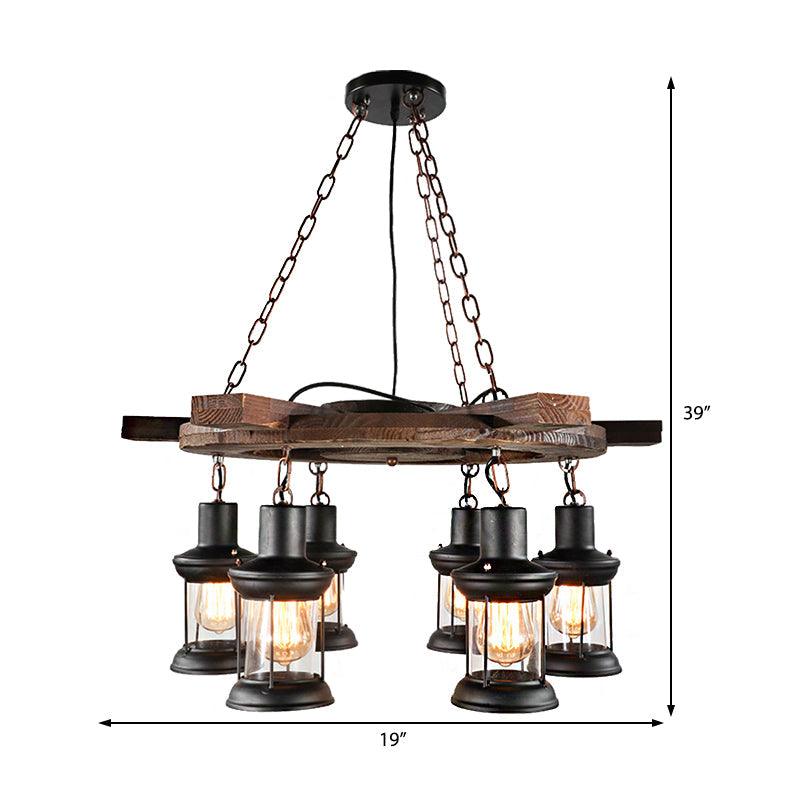 3/6-Bulb Ceiling Lamp with Lantern Shade Clear Glass Black - Rebooters