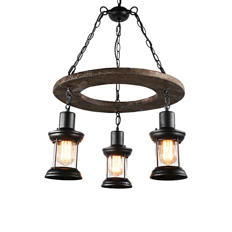 3/6-Bulb Ceiling Lamp with Lantern Shade Clear Glass Black - Rebooters
