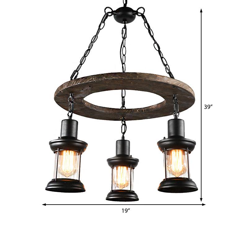 3/6-Bulb Ceiling Lamp with Lantern Shade Clear Glass Black - Rebooters