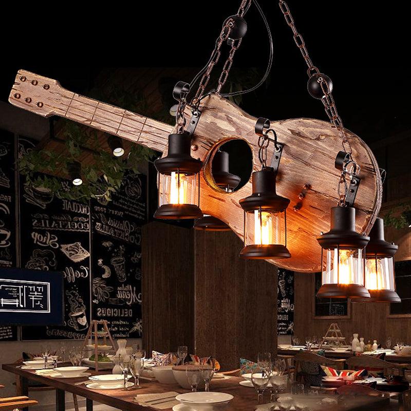 6-Light Clear Glass Hanging Chandelier Coastal Brown Lantern - Rebooters