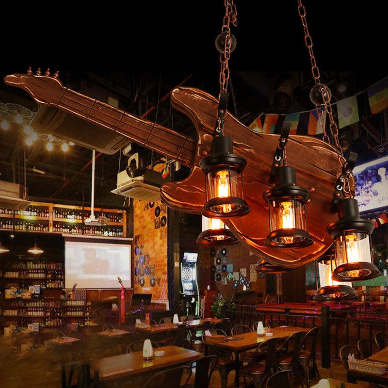 6-Light Clear Glass Hanging Chandelier Coastal Brown Lantern - Rebooters