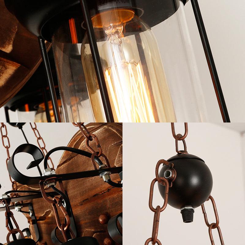 6-Light Clear Glass Hanging Chandelier Coastal Brown Lantern - Rebooters
