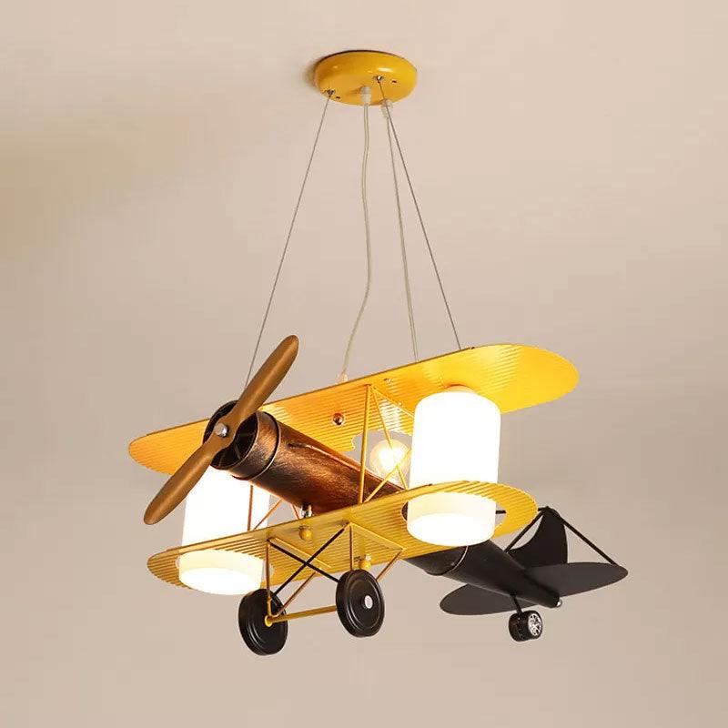 Aircraft Shaped Metal LED Lighting Fixture Modern Yellow Chandelier Light for Child Room - Rebooters