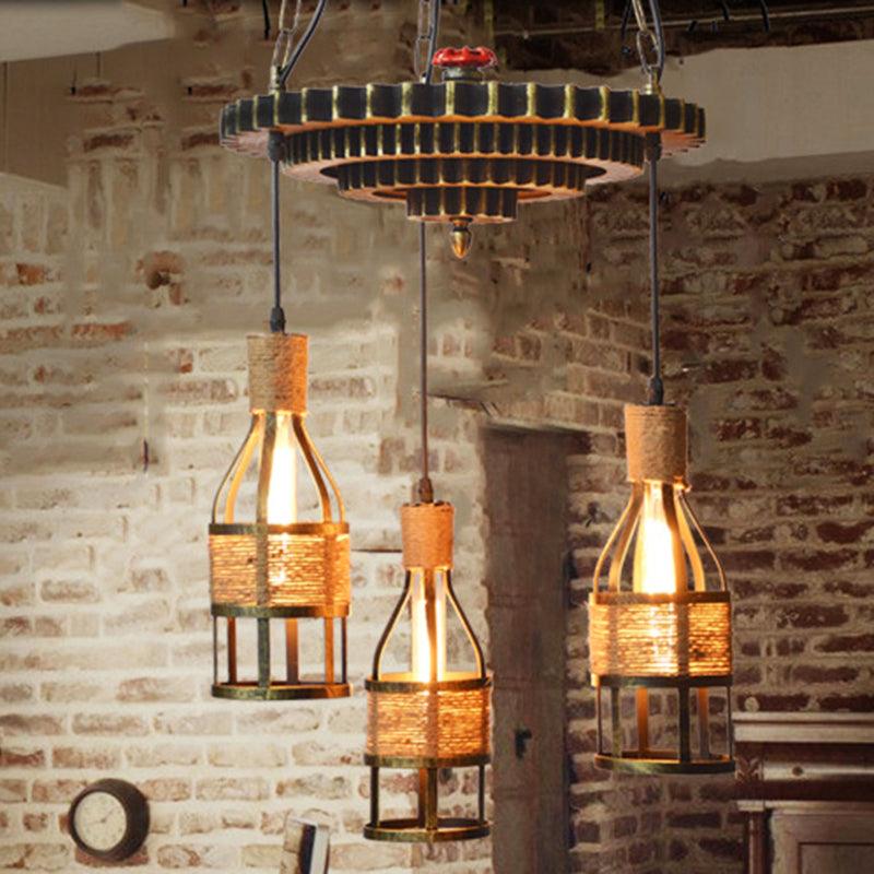3-Light Rope and Metal Hanging Chandelier Industrial Bronze - Rebooters