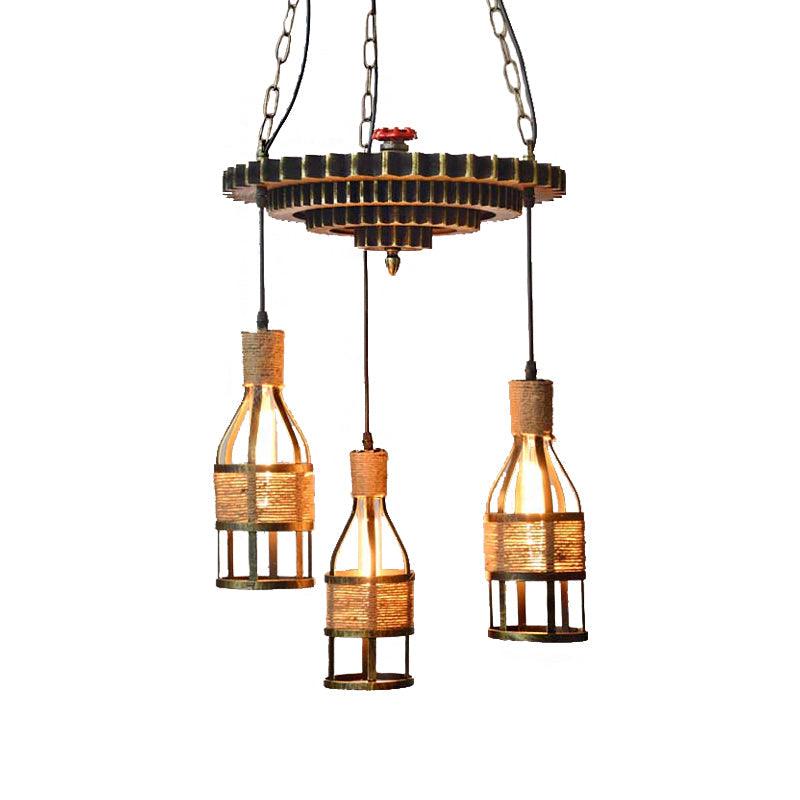 3-Light Rope and Metal Hanging Chandelier Industrial Bronze - Rebooters