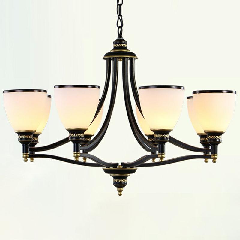 Bell Living Room Ceiling Lighting Traditional Opal Glass Black Chandelier - Rebooters