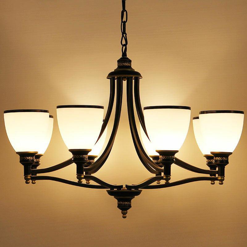 Bell Living Room Ceiling Lighting Traditional Opal Glass Black Chandelier - Rebooters