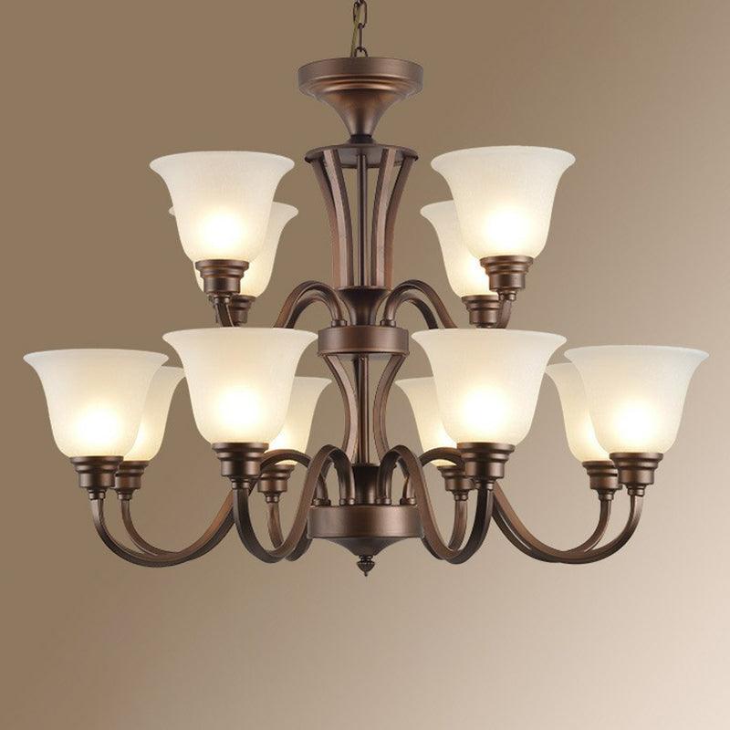 Bell Frost Glass Ceiling Lighting Traditional Chandelier Brown - Rebooters