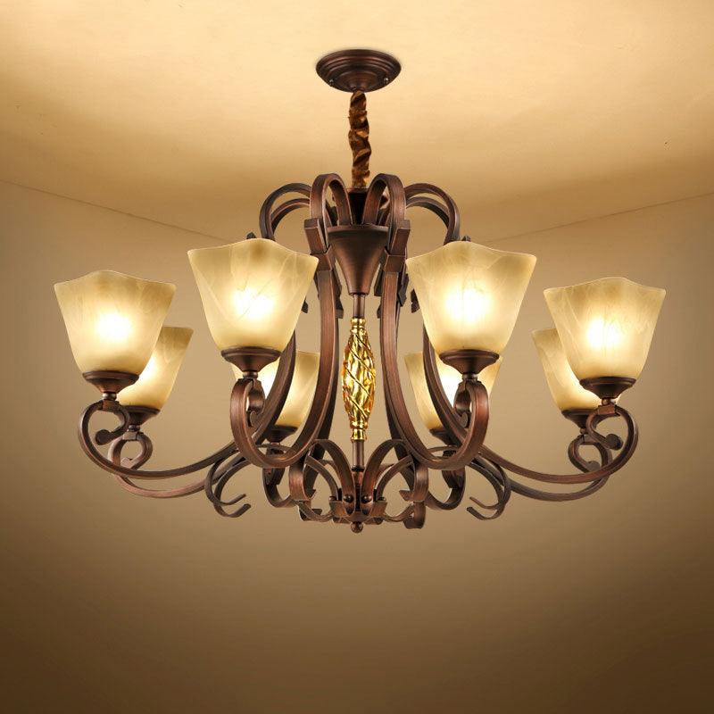 Bell Frosted Glass Chandelier Lighting Classic 5/6/8 Lights Rust - Rebooters