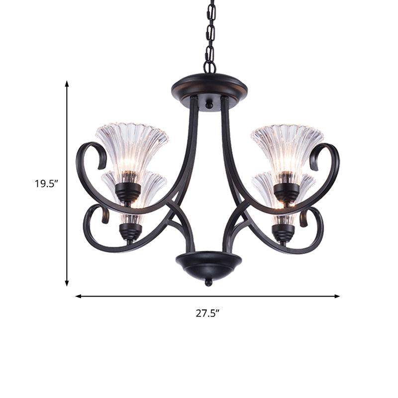 Bell Living Room Ceiling Chandelier Clear Ribbed Glass 4/6/8 Lights Black Fixture - Rebooters