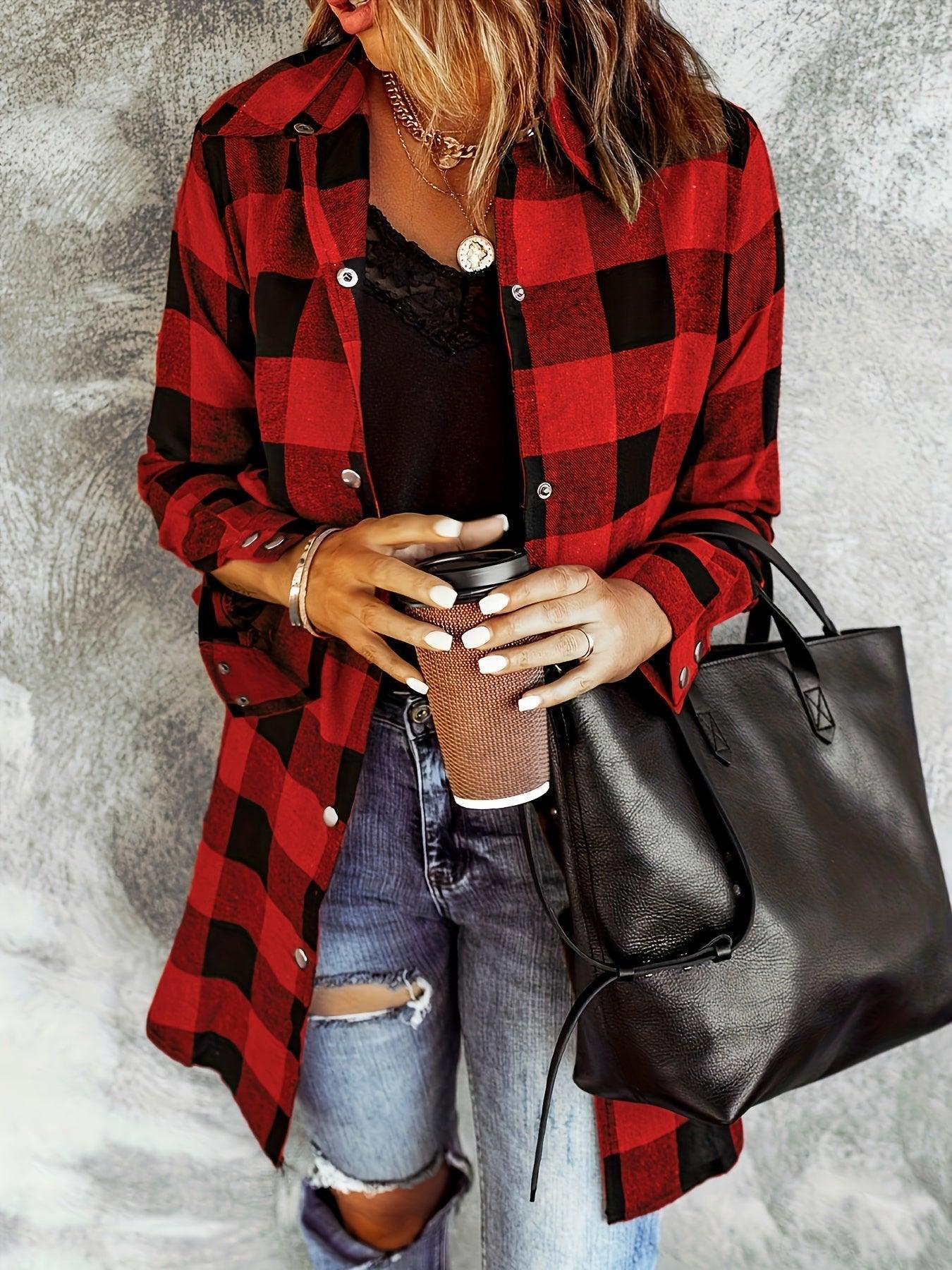 Plaid Button-Up Shirt Long Sleeves for Women - Cozy Style Rebooters Womens Shirts