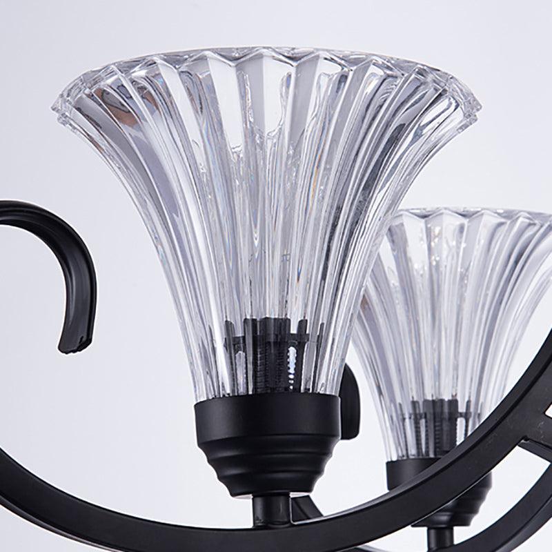 Bell Living Room Ceiling Chandelier Clear Ribbed Glass 4/6/8 Lights Black Fixture - Rebooters