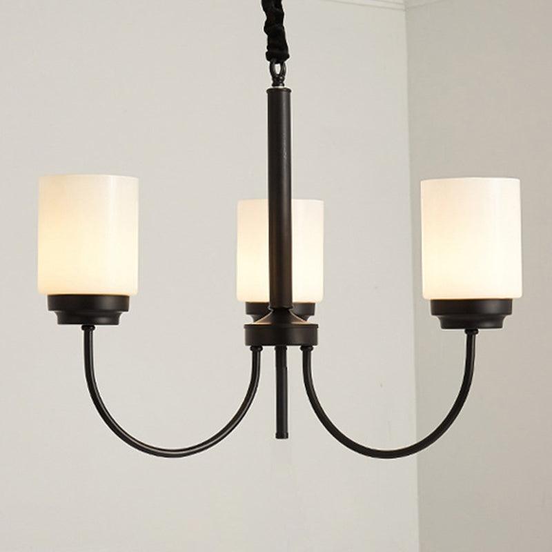 3/6/8 Lights Ceiling Light Traditional Cylinder Opal Glass Chandelier in Black - Rebooters
