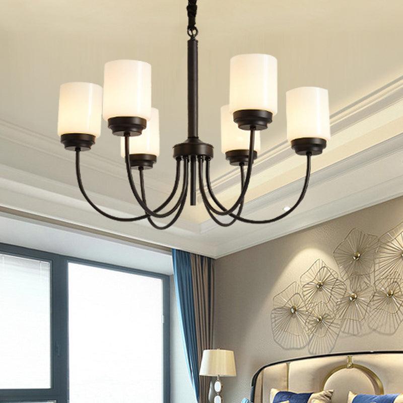 3/6/8 Lights Ceiling Light Traditional Cylinder Opal Glass Chandelier in Black - Rebooters
